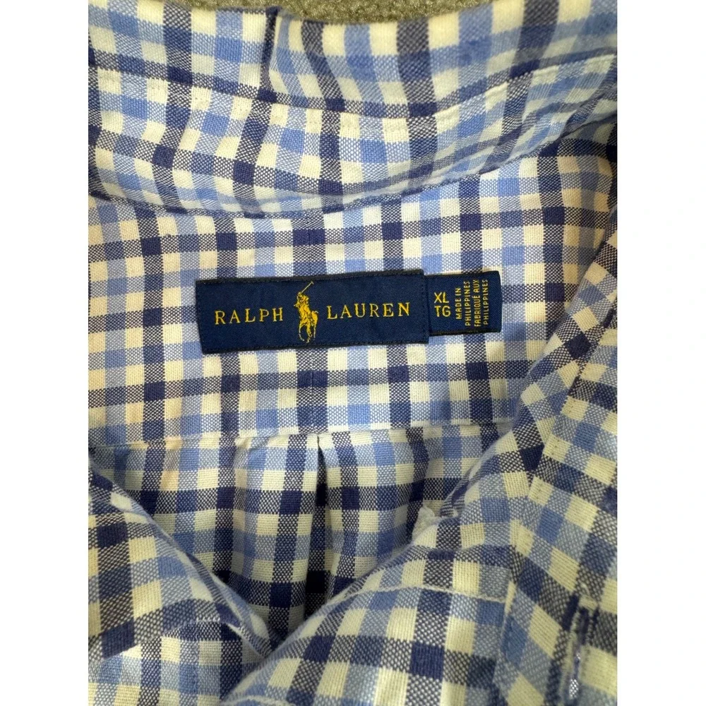 Ralph Lauren Mens XL Blue Gingham Check Cotton Button Down Shirt Long Sleeve